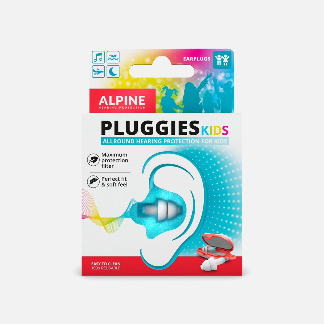 Alpine Pluggies Kids Earplugs for hearing protection, noise reduction, and water resistance. Soft, reusable, and comfortable for children.