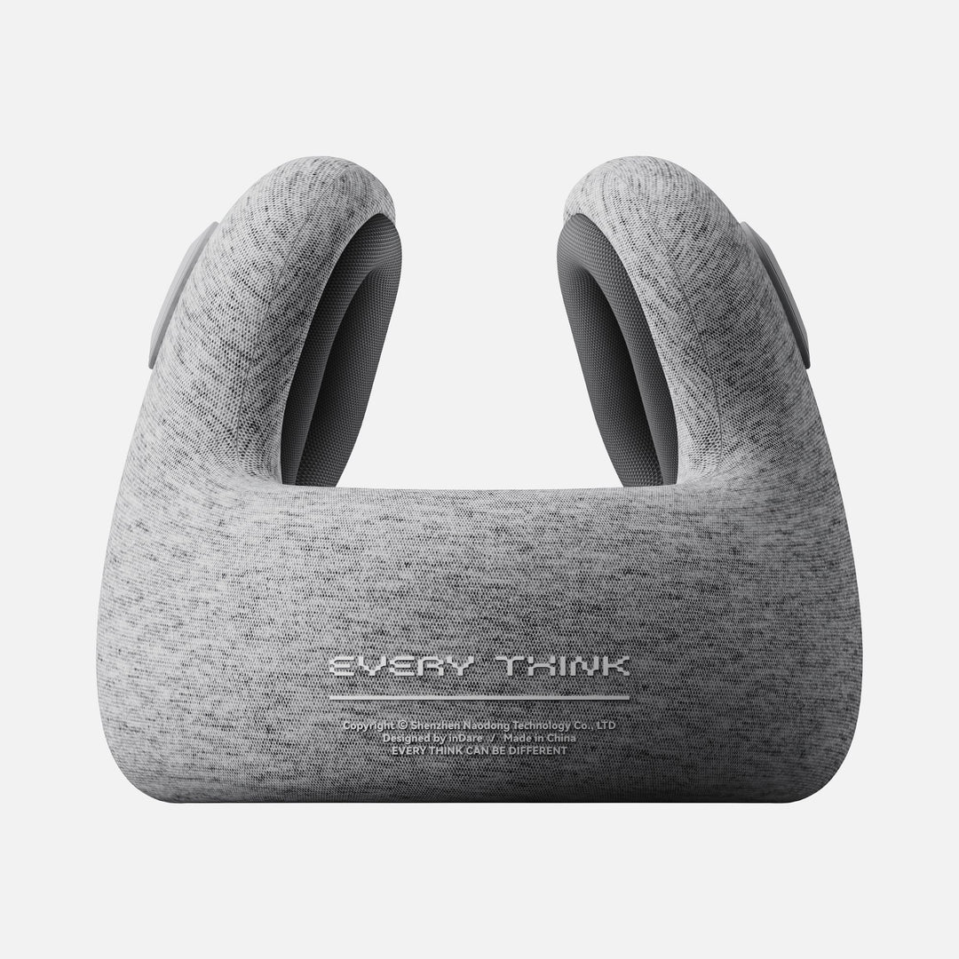 EVERYTHINK E2 travel neck pillow in light gray, ergonomic and supportive for sleeping during flights or road trips