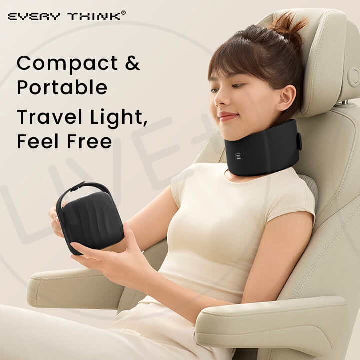EVERYTHINK EC2 Neck Support Pillow in Withered Black, lightweight ergonomic design for travel comfort with compact carry case