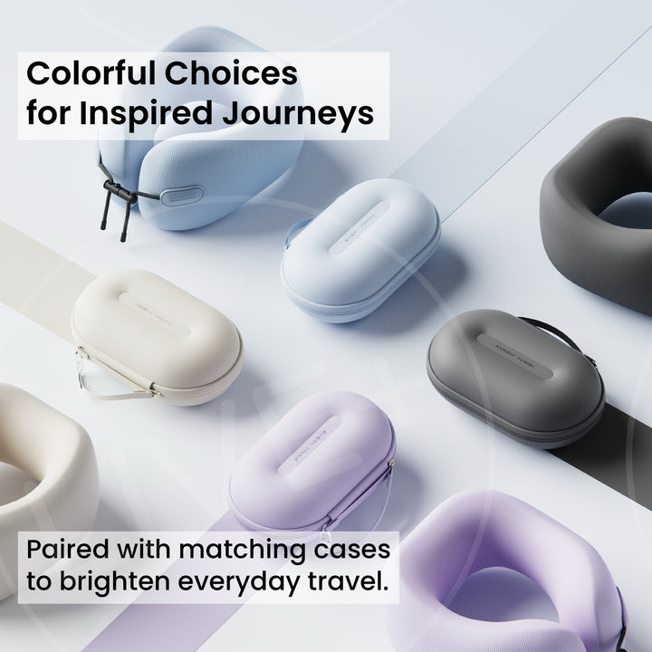 EVERYTHINK EC3 neck pillows in multiple colors with matching travel cases for stylish and coordinated journeys