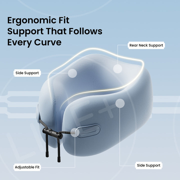 EVERYTHINK EC3 neck pillow with 360° ergonomic support for side and neck, shown in Clear Sky Blue