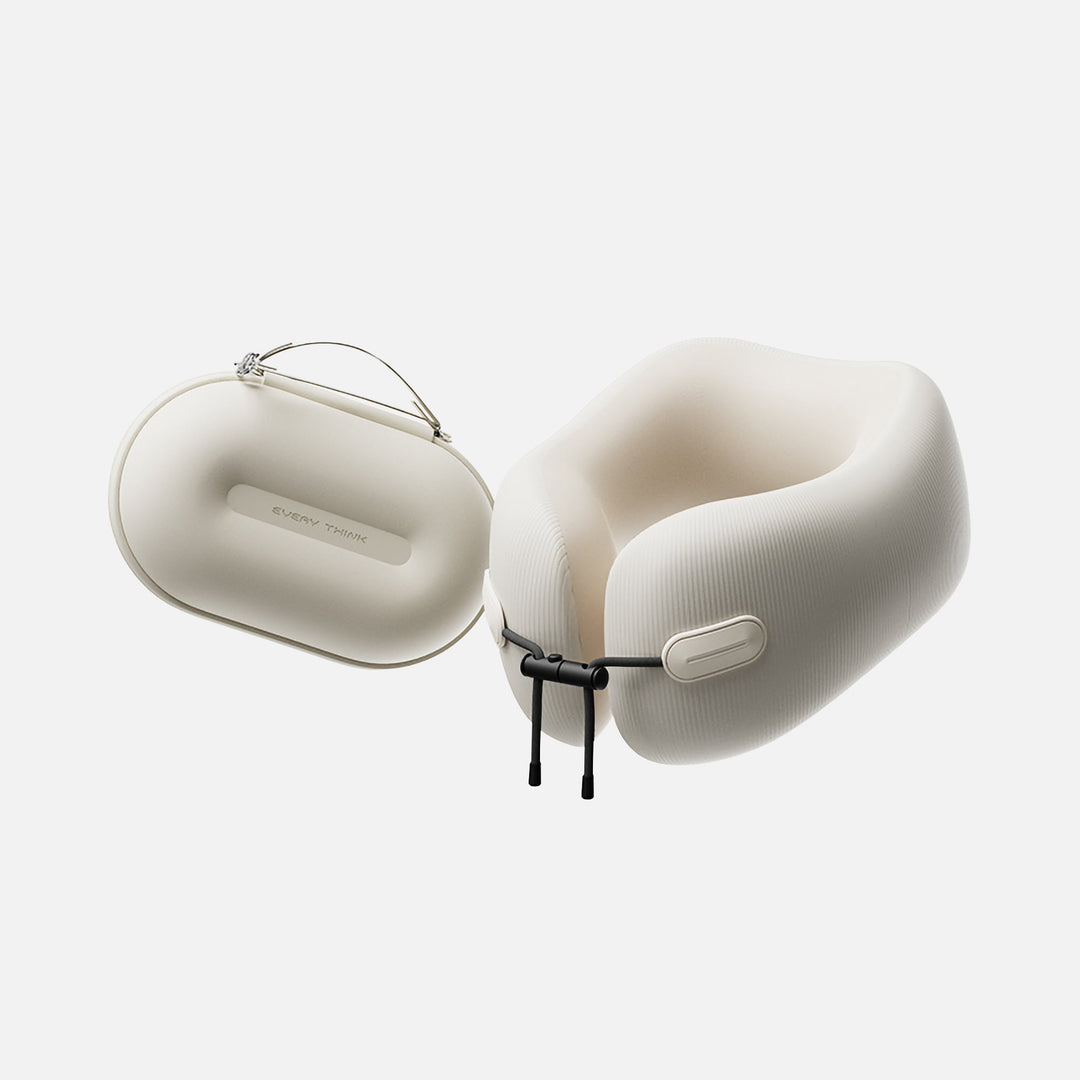 EVERYTHINK EC3 foldable travel neck pillow in Ivory White with matching compact storage case