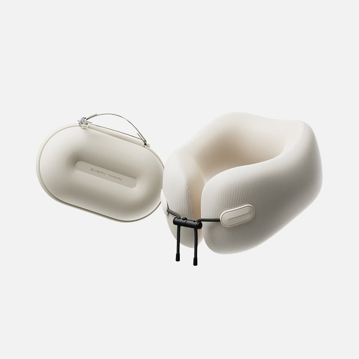 EVERYTHINK EC3 foldable travel neck pillow in Ivory White with matching compact storage case