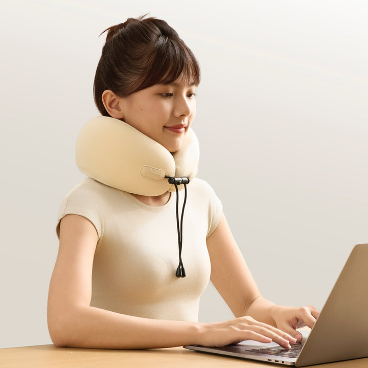 EVERYTHINK ES2 travel neck pillow provides ergonomic neck support for comfortable work at a desk or on the go
