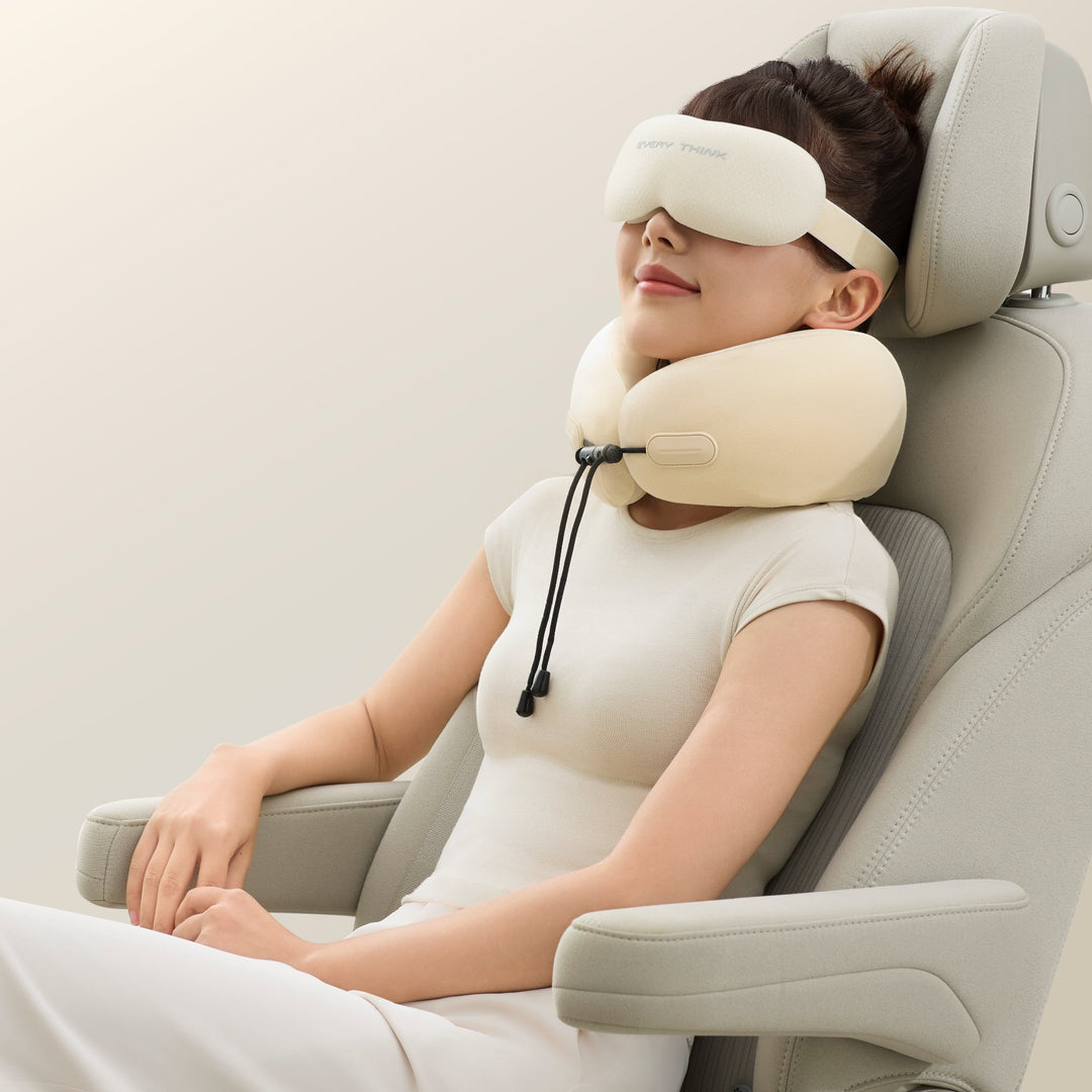 EVERYTHINK ES2 travel neck pillow and matching eye mask for comfortable sleep during travel or rest