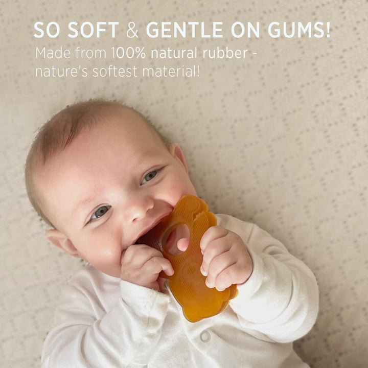 Baby chewing HEVEA Panda Teether made from soft natural rubber, gentle on gums and safe for teething