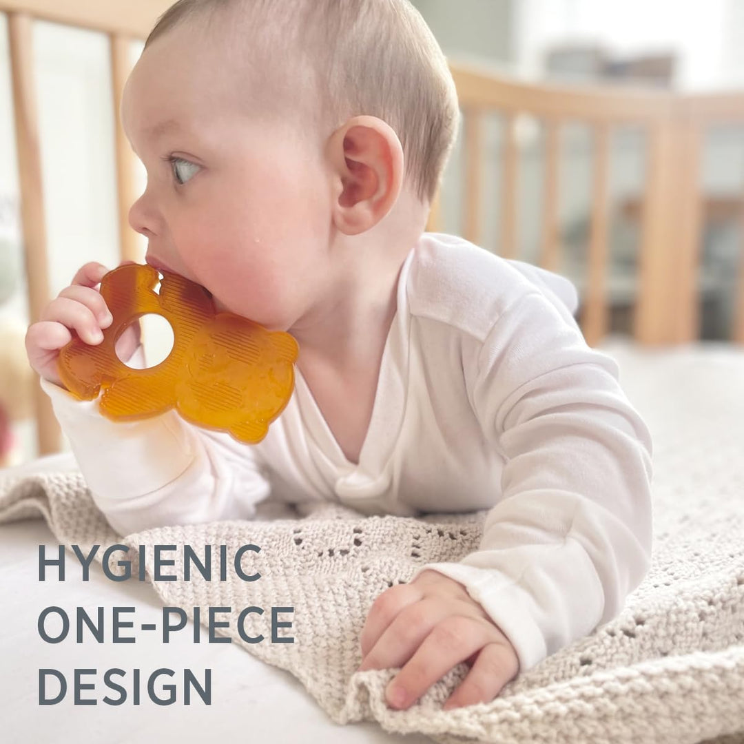 Baby chewing HEVEA Panda Teether with hygienic one-piece natural rubber design, safe and easy to clean