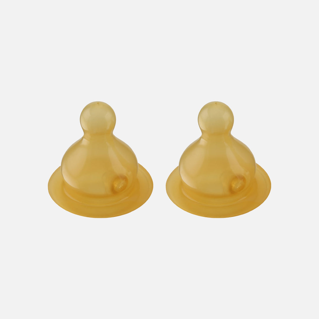 HEVEA Standard Neck Baby Bottle Nipples (2-Pack), made from 100% natural rubber with an anti-colic design, slow flow for newborns.