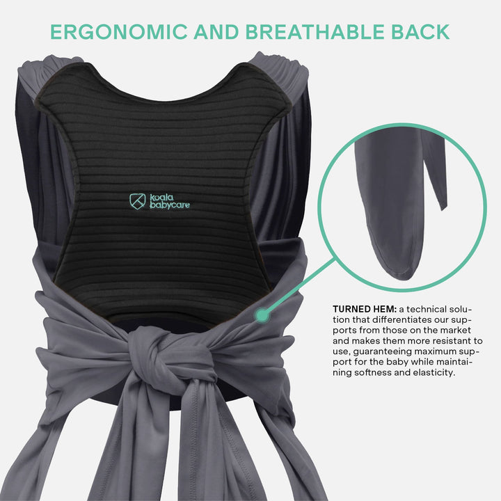 Back view of Koala Cuddle Band 2 in dark gray showing ergonomic and breathable support