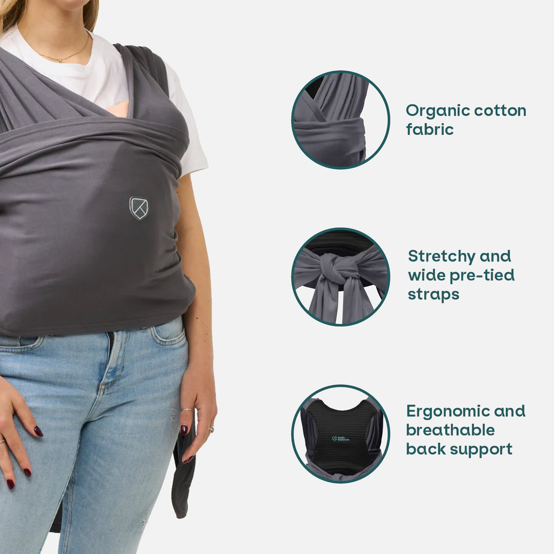 Dark gray Koala Cuddle Band 2 showing fabric, strap, and ergonomic back support features