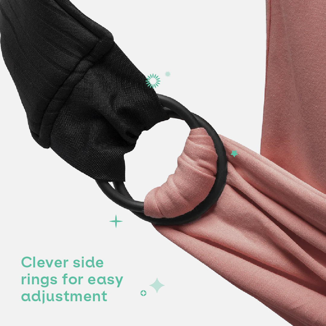 Close-up of Koala Babycare Koala Cuddle Band 2 in earth red, showing adjustable side rings for easy and secure babywearing.