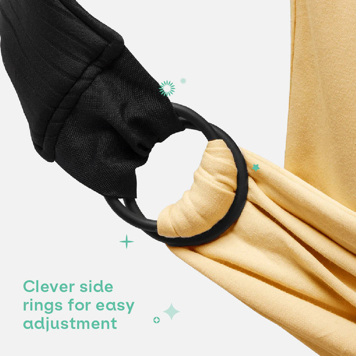 Koala Babycare Koala Cuddle Band 2 in mustard yellow with close-up of black side adjustment rings