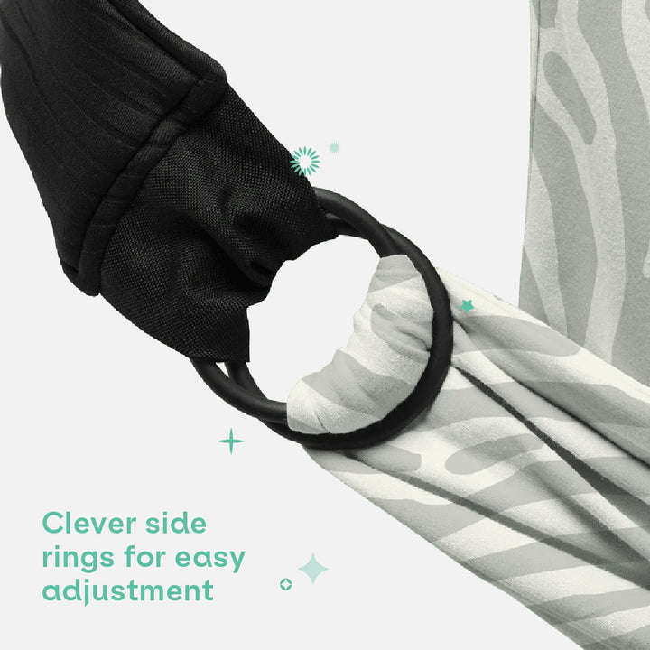 Close-up of the Koala Cuddle Band 2 in tiger-print gray, highlighting its adjustable side rings for a secure and customizable fit.