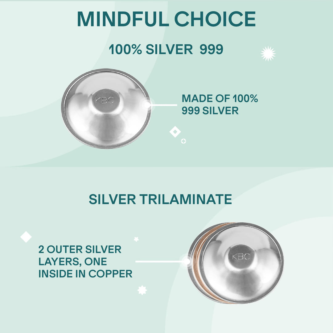 Koala Babycare Koala Silver Cups material options: 100% Silver 999 for pure healing and Silver Trilaminate with a copper core for extra strength.