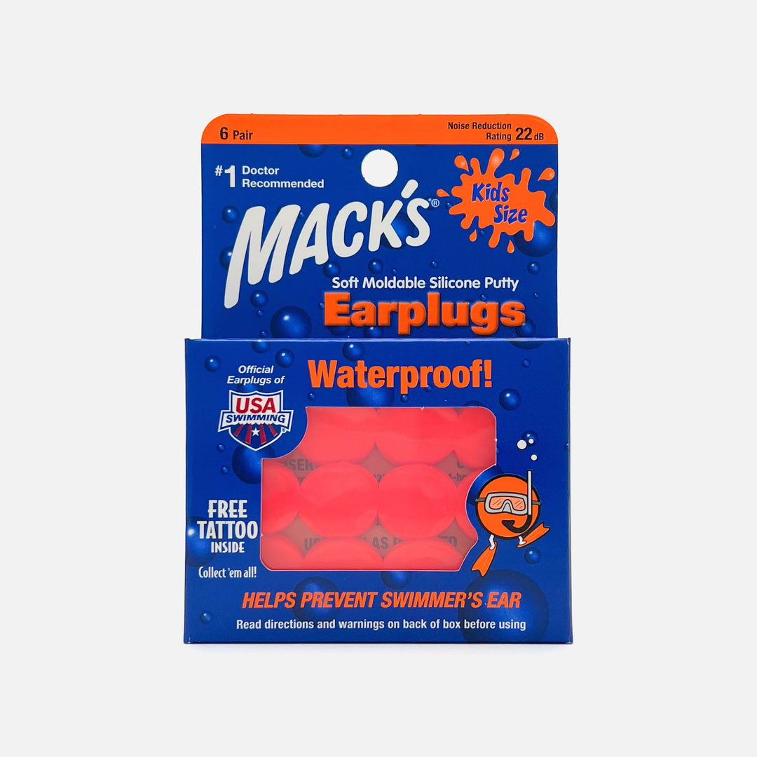 Mack's Kids Soft Silicone Earplugs, 6 pairs, waterproof, orange, noise-reducing earplugs for swimming and ear protection