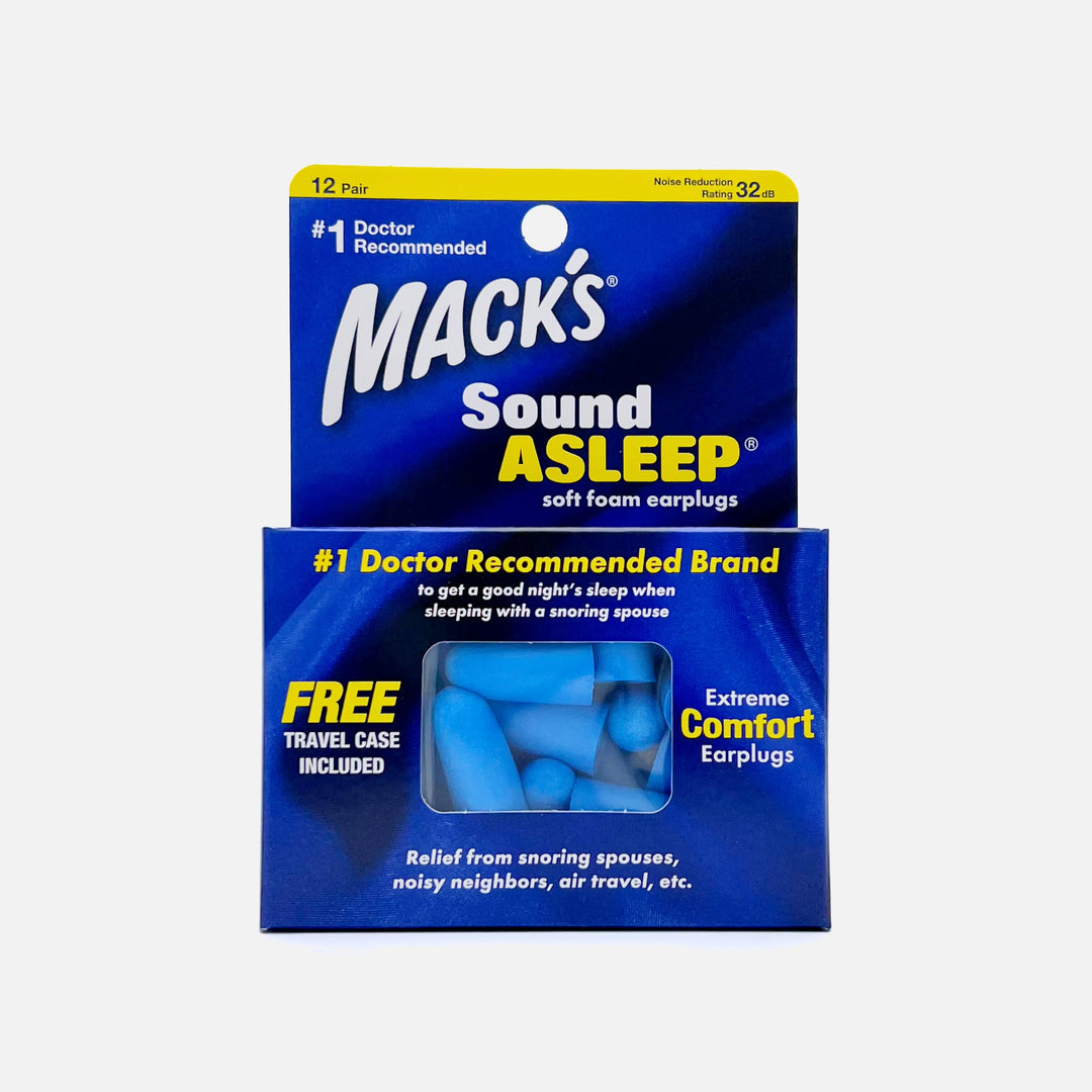 Mack's Sound Asleep soft foam earplugs, 12 pairs with free travel case, noise reduction for sleep and travel
