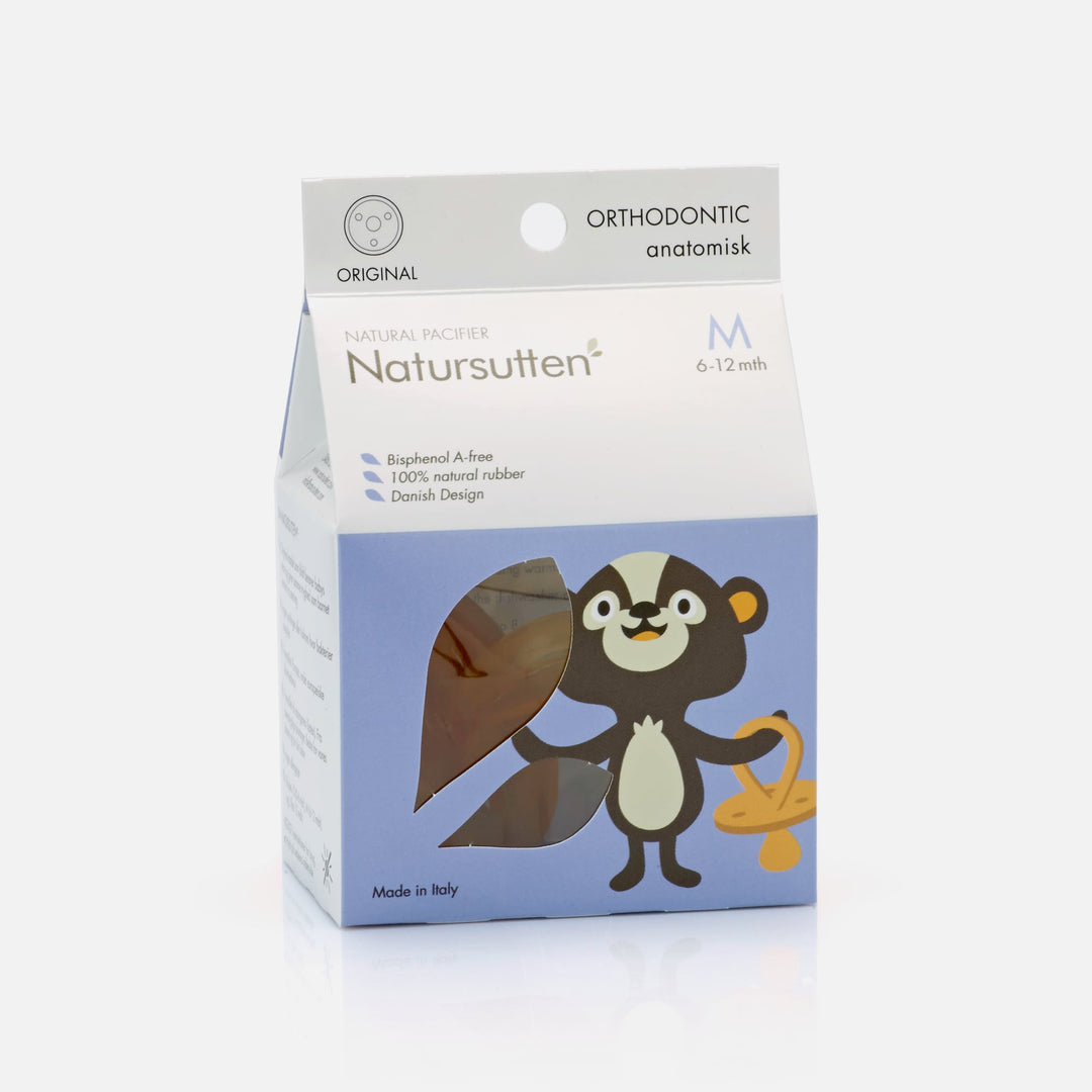 Natursutten Original Orthodontic pacifier in medium size, shown in eco-friendly retail packaging