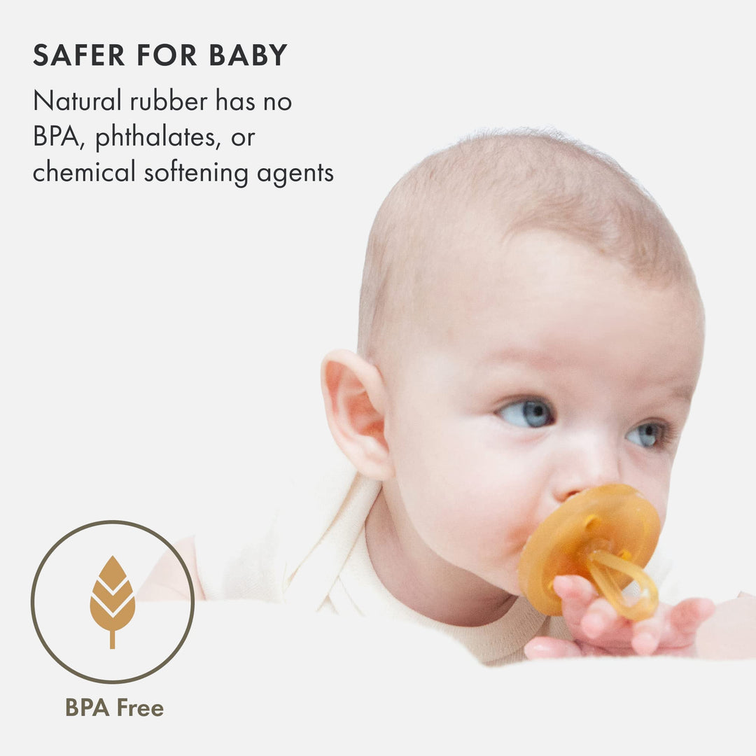 Baby using Natursutten orthodontic pacifier made from BPA-free natural rubber