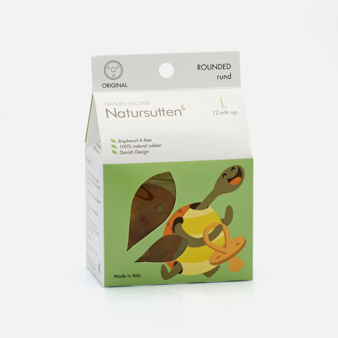 Natursutten Natural Rubber Original Rounded Pacifier, Large size, eco-friendly packaging for 12 months and up