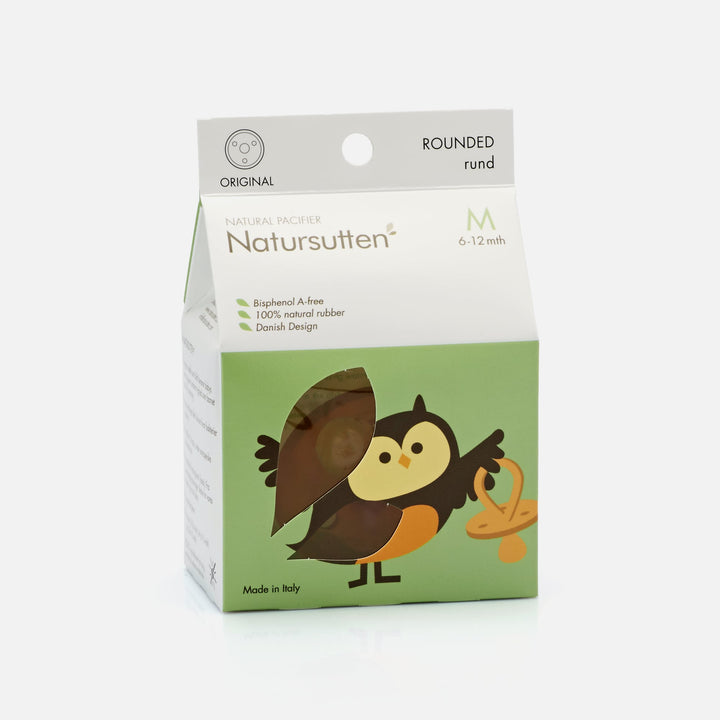 Natursutten Natural Rubber Original Rounded Pacifier, Medium size, eco packaging for babies 6–12 months