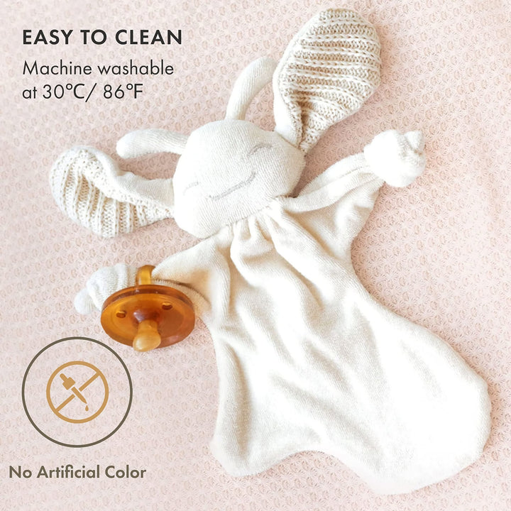 Natursutten PaciPixy organic cotton comforter shown with pacifier, machine washable and free from artificial colors