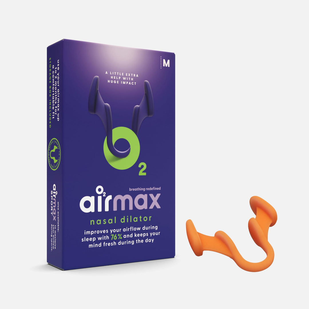 Airmax Nasal Dilator Classic packaging for 1 Pack Medium, designed to improve airflow by 76% for better sleep and daytime freshness.