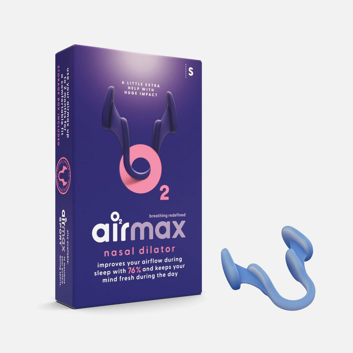 Airmax Nasal Dilator Classic packaging for 1 Pack Small, designed to improve airflow by 76% for enhanced sleep quality and daytime alertness.