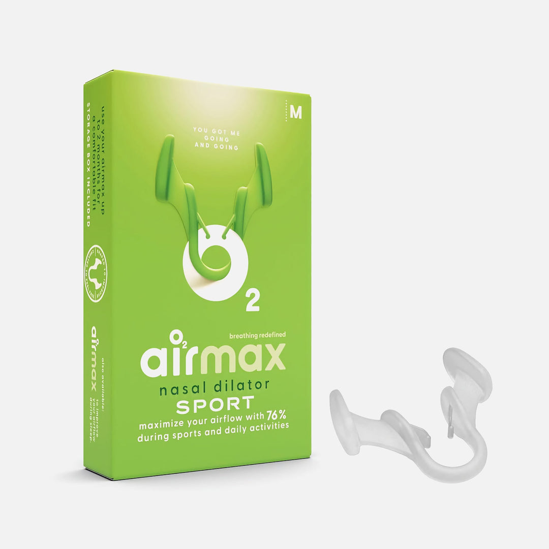 Airmax Nasal Dilator Sport in medium size, 1-pack, designed to enhance airflow by 76% for sports and daily activities.