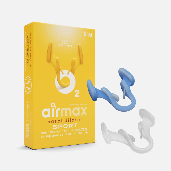 Airmax Nasal Dilator Sport trial pack with two sizes for improved breathing during sports and daily activities.