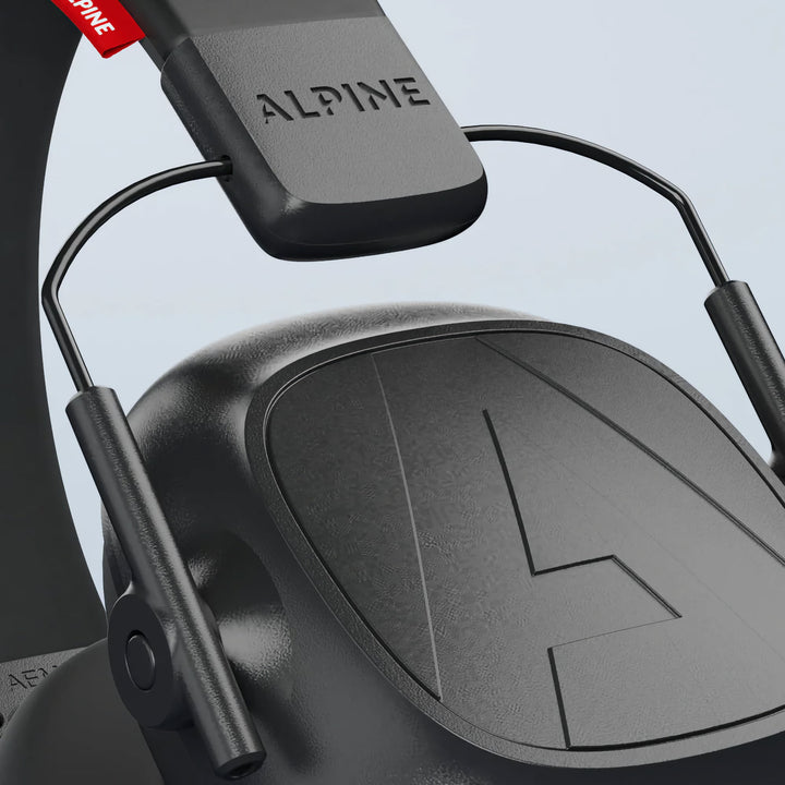 Close-up of Alpine Defender Earmuffs highlighting premium build, reinforced frame, and detailed ear cup design