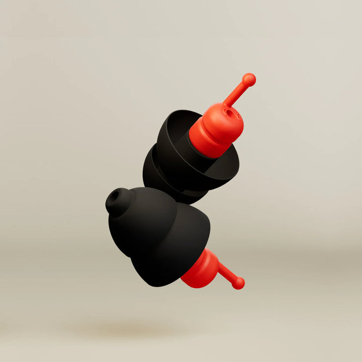 Alpine MotoSafe Race MotoGP black and red motorcycle earplugs close-up