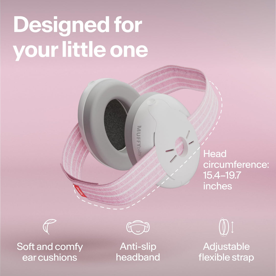 Alpine Muffy Baby Classic pink earmuffs with adjustable headband and soft ear cushions