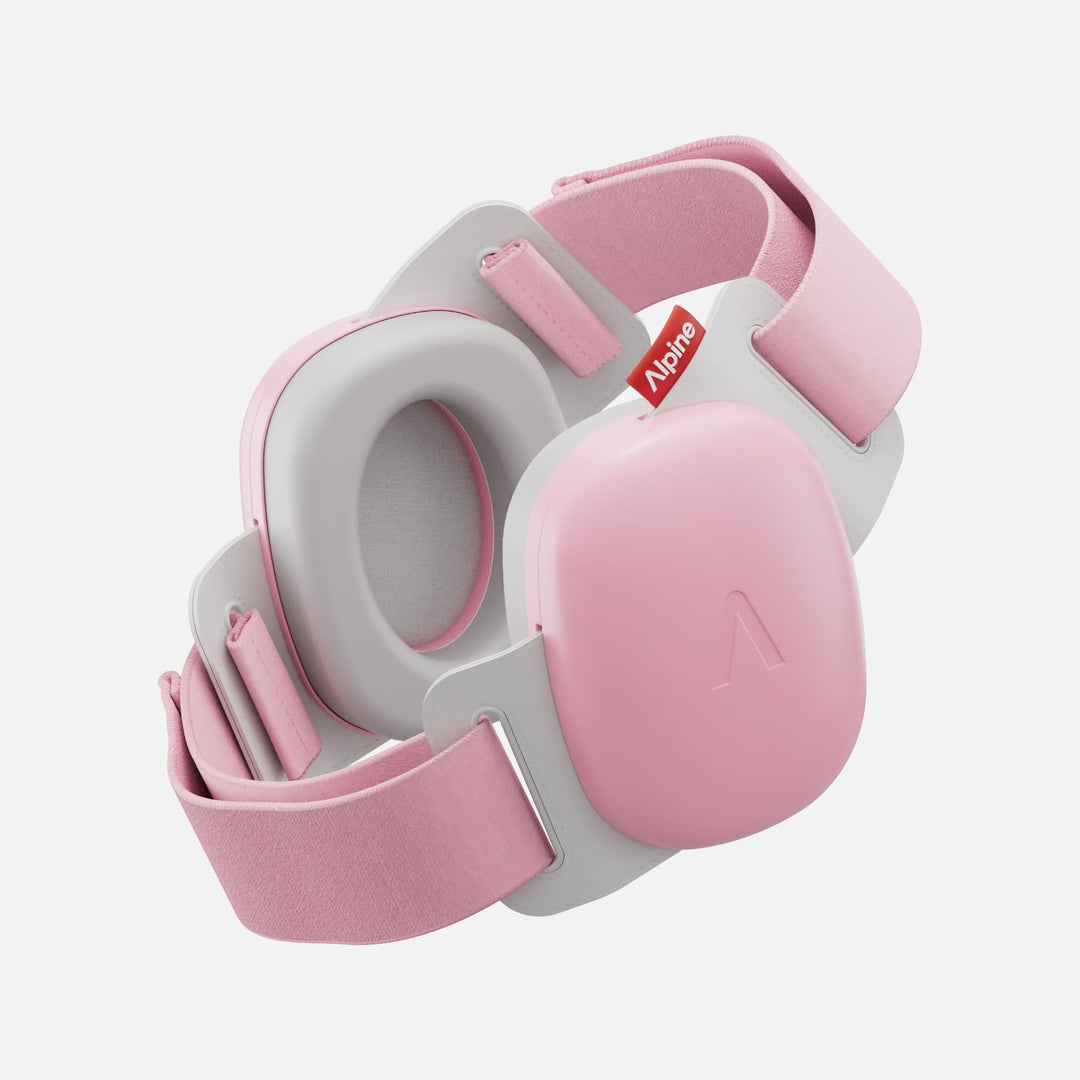 Alpine Muffy Baby Rose Pink earmuffs with soft adjustable headband for infant hearing protection and safe noise reduction