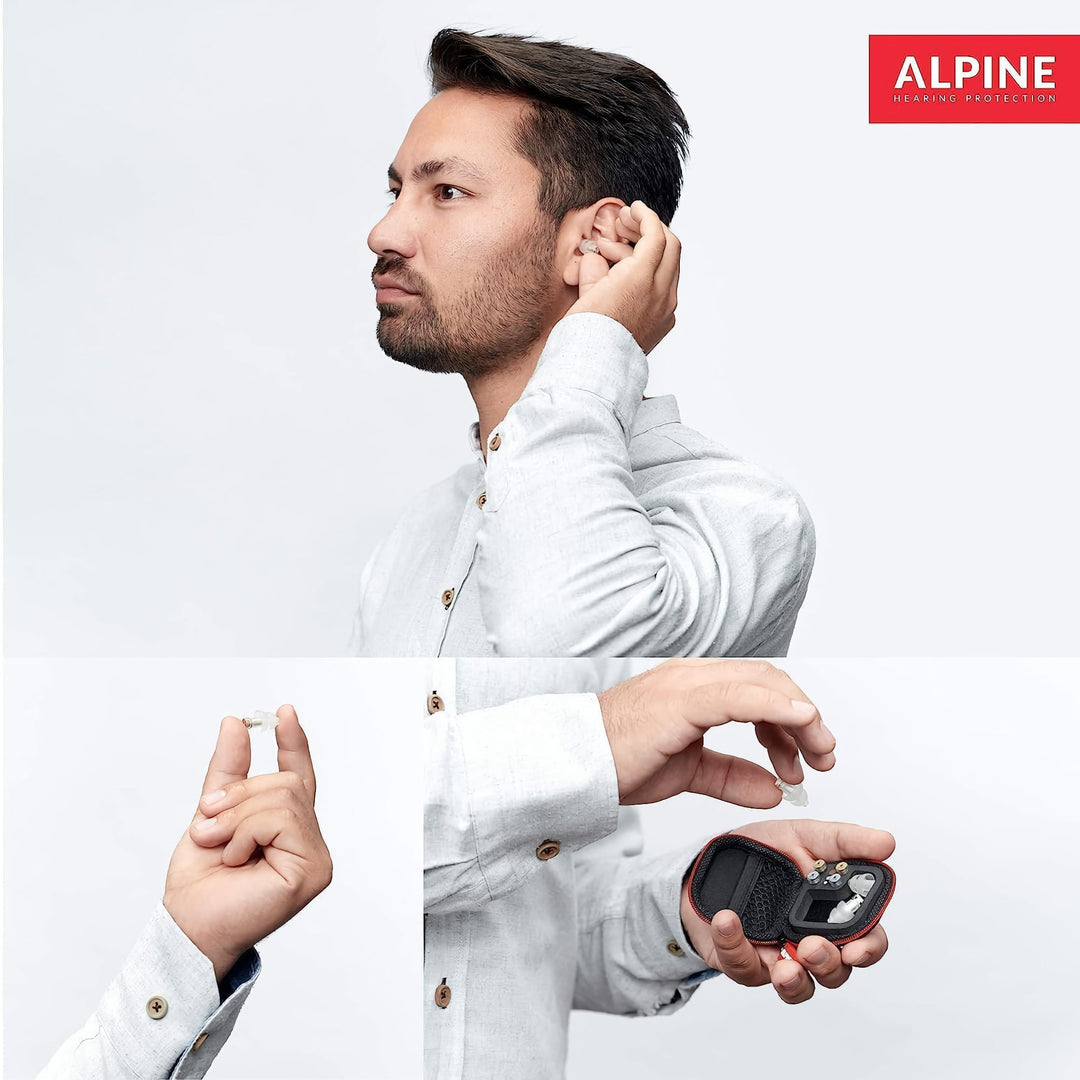 Demonstration of how to insert and store Alpine MusicSafe Pro earplugs, featuring a carrying case for easy storage and protection.