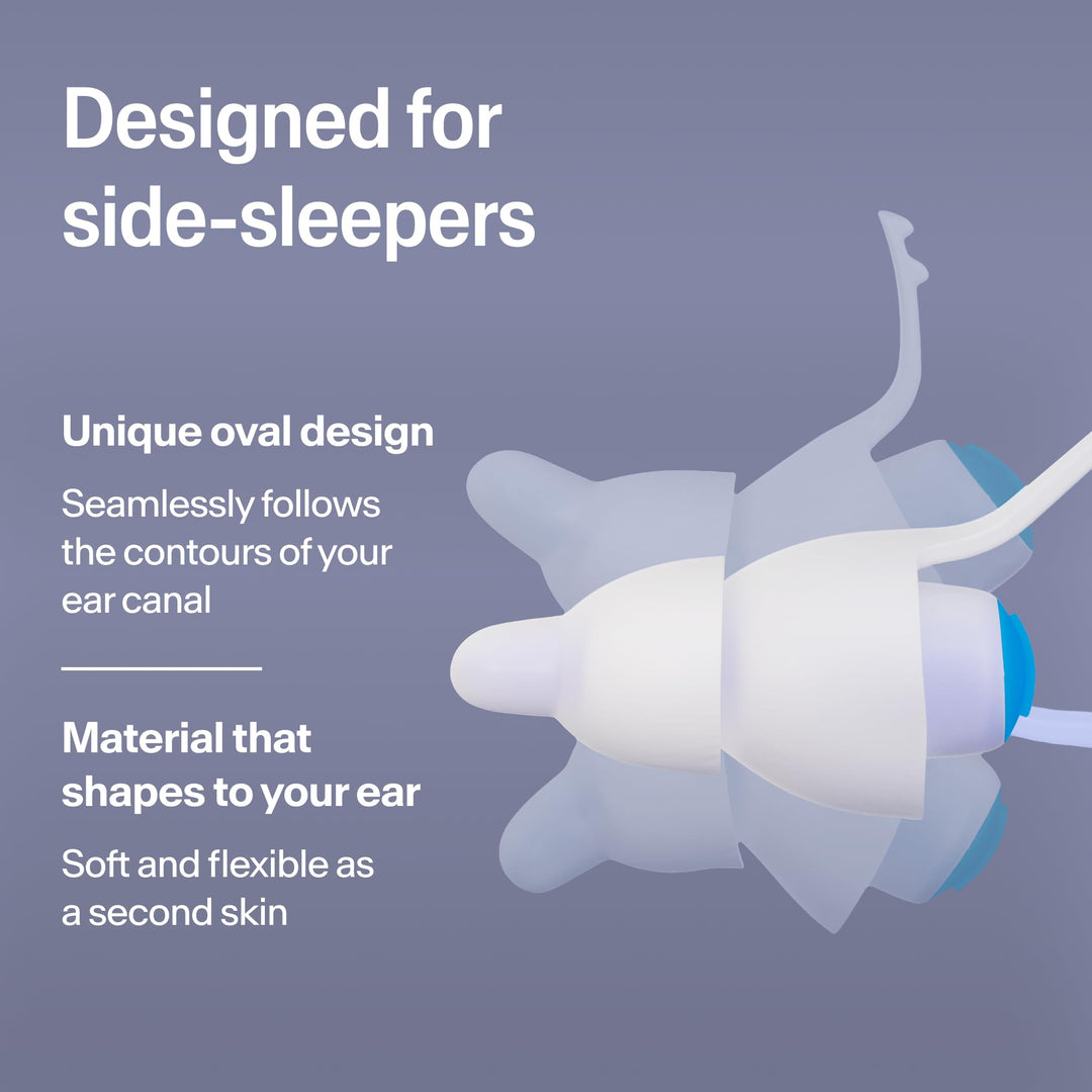 Close-up of Alpine SleepDeep sleeping earplug showing its soft, flexible oval design for side sleepers