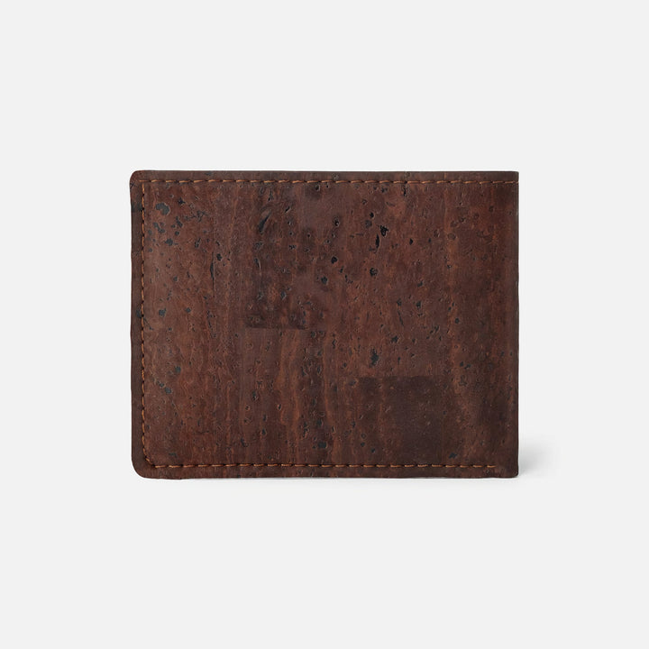 Dark brown Corkor Vegan Cork Slim Bifold Wallet, back view, eco-friendly and minimalist design.