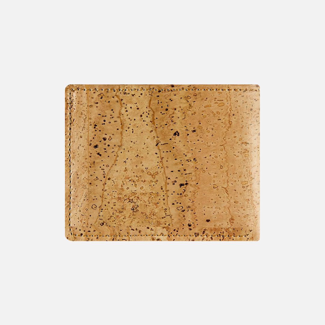 Light brown Corkor Vegan Cork Slim Bifold Wallet, back view, eco-friendly and minimalist design.