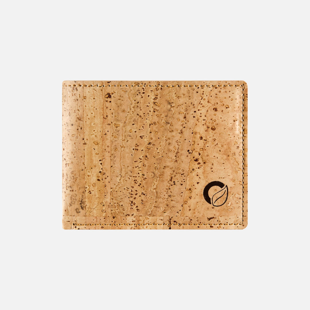 Light brown Corkor Vegan Cork Slim Bifold Wallet, front view, eco-friendly and minimalist design.