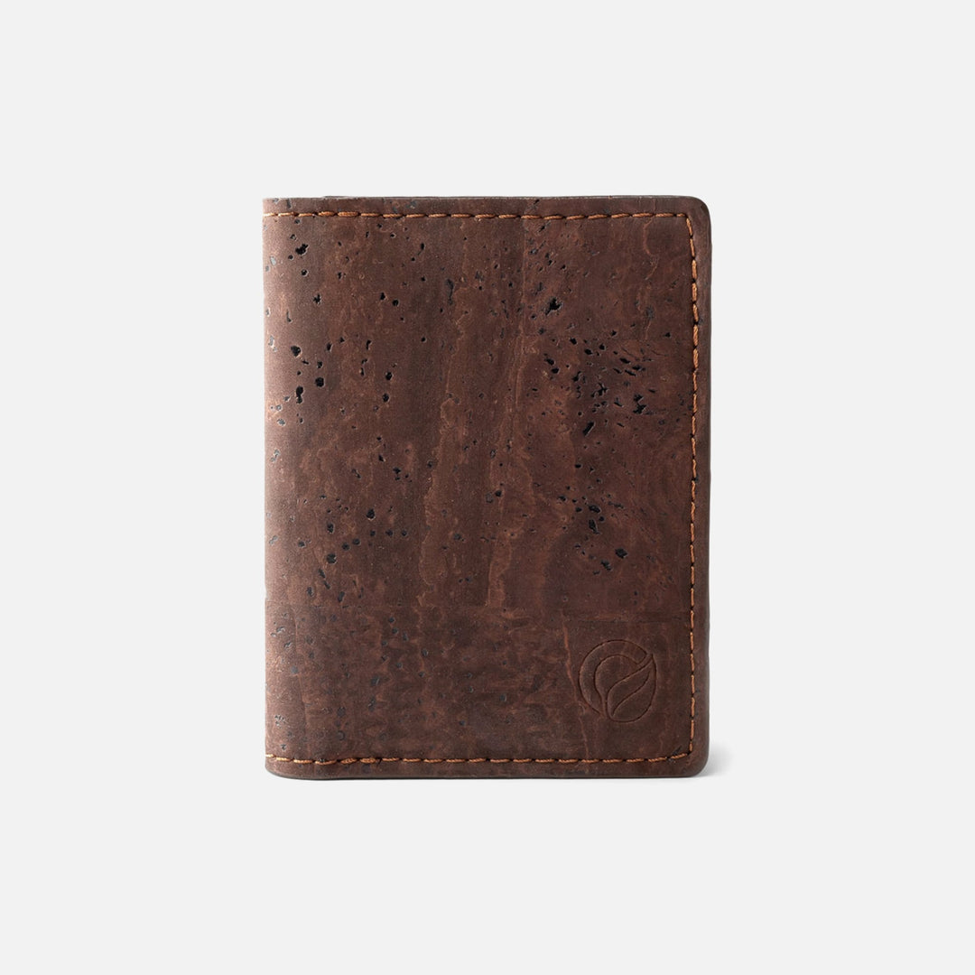 Dark brown Corkor Vegan Cork Minimalist Wallet with RFID blocking and slim design, ideal for men seeking eco-friendly and durable wallets.