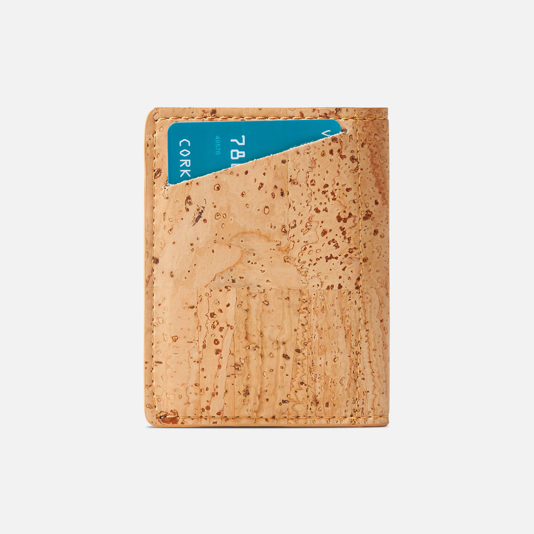 Back view of Corkor Vegan Cork Slim Wallet CK261 in light brown with quick-access card slot and sustainable cork material.