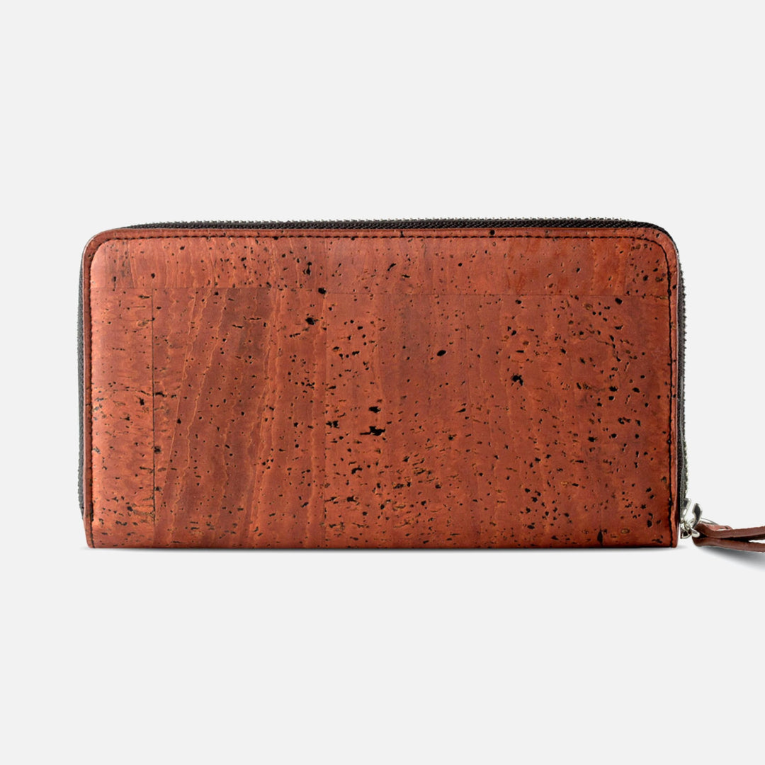 Back view of Corkor Vegan Cork Women's Long Wallet in red, emphasizing its minimalist and eco-friendly cork texture.