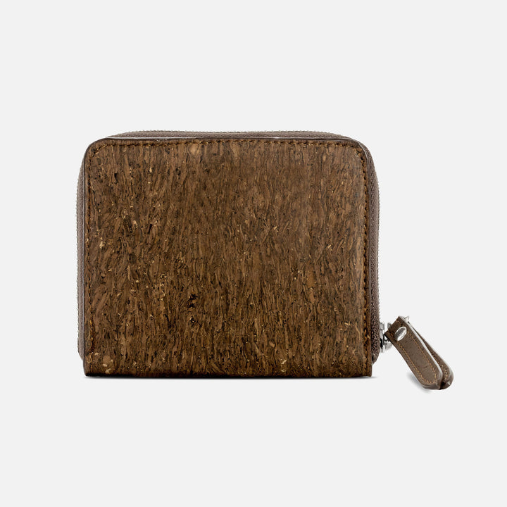Corkor trunk cork square wallet back view with zip-around edge and stitched pull tab