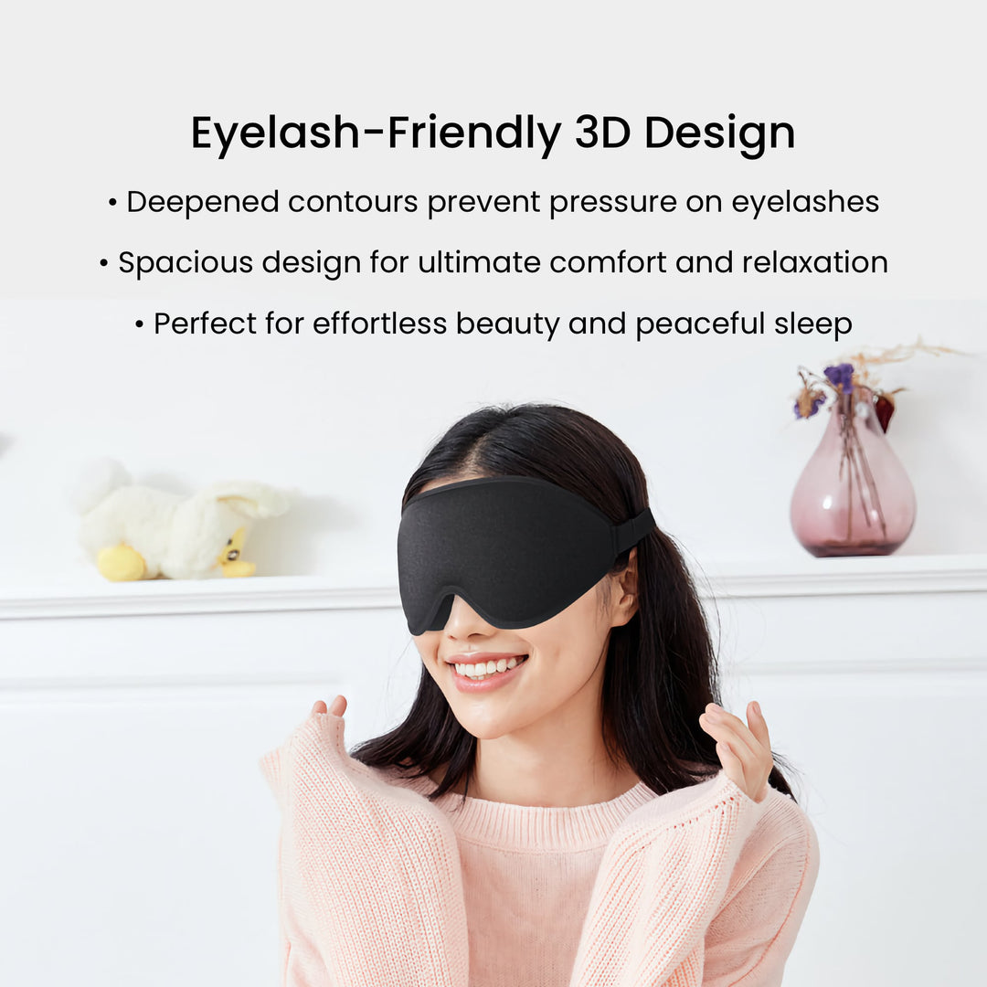 DreamEase 3D Sleep Mask with eyelash-friendly design, deep contours for no pressure, and ultimate comfort for peaceful sleep.