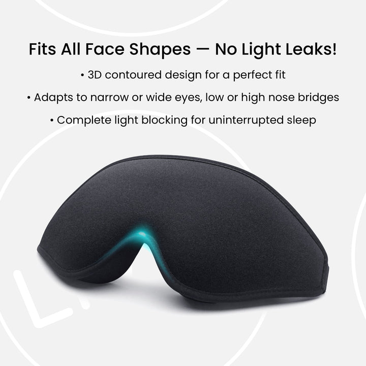 DreamEase 3D Sleep Mask with a universal fit, offering full light blocking and exceptional comfort for deep, uninterrupted sleep.