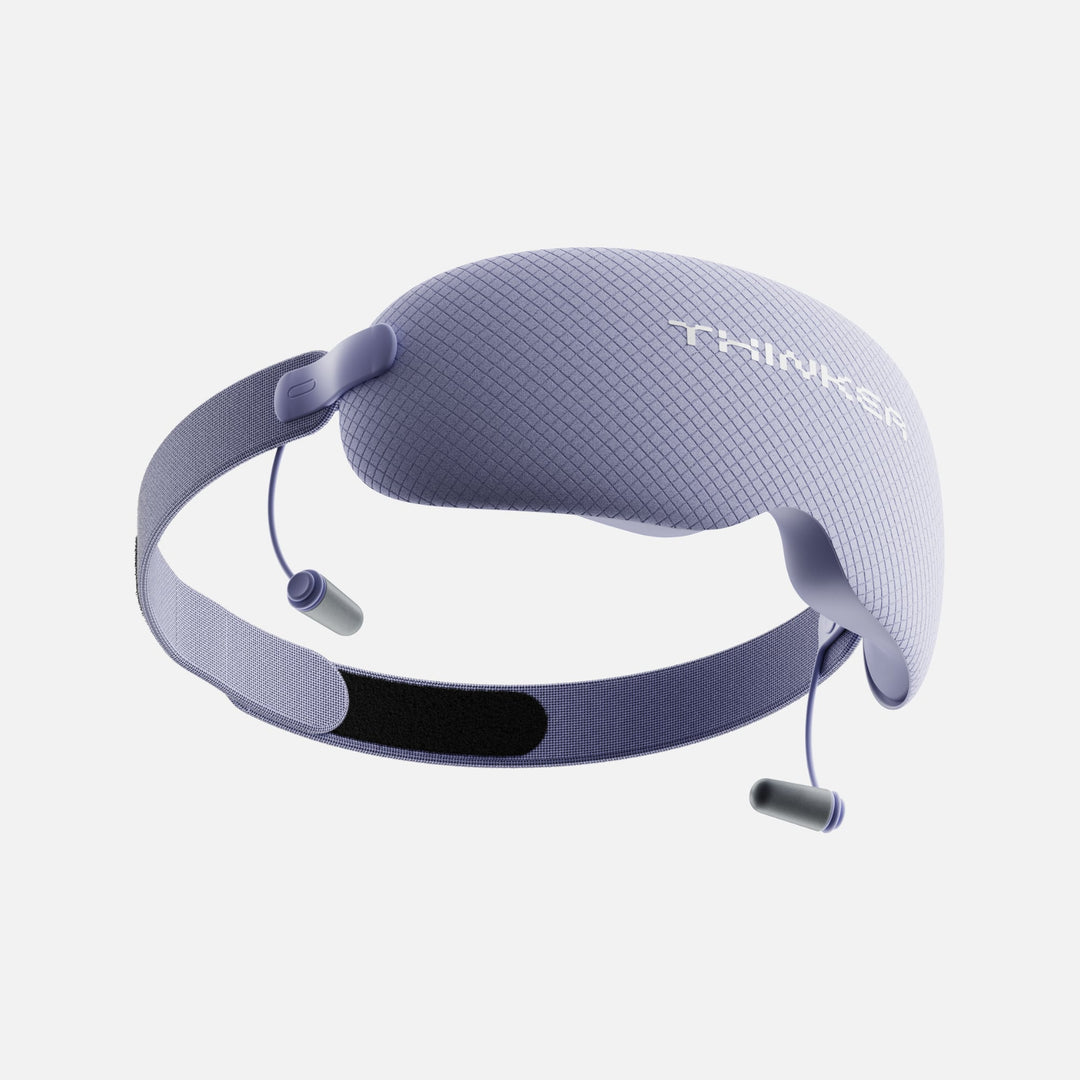EVERYTHINK 0-Vision sleep mask in purple with ergonomic 3D design, lightweight strap, and built-in earplug holders