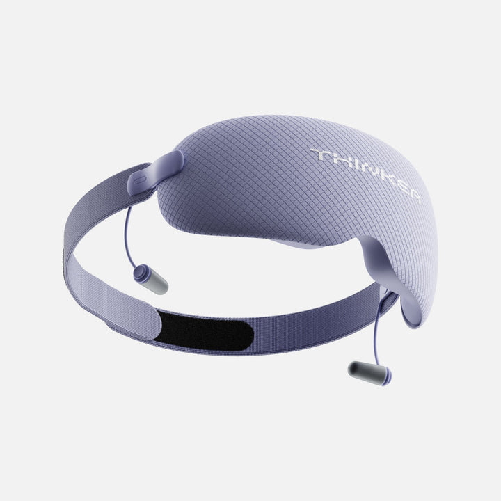 EVERYTHINK 0-Vision sleep mask in purple with ergonomic 3D design, lightweight strap, and built-in earplug holders