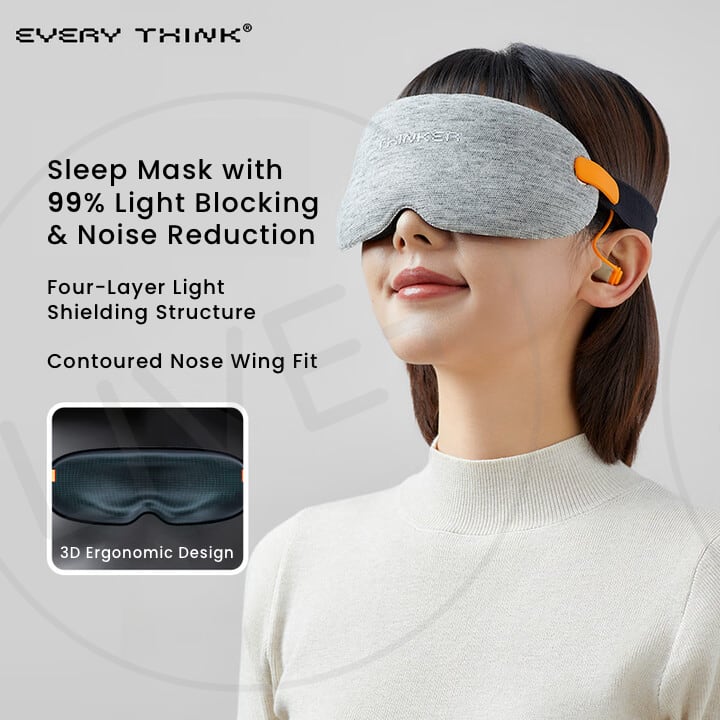EVERYTHINK O-VISION sleep mask with 99% light blocking and noise reduction, featuring 3D nose design and 4-layer comfort