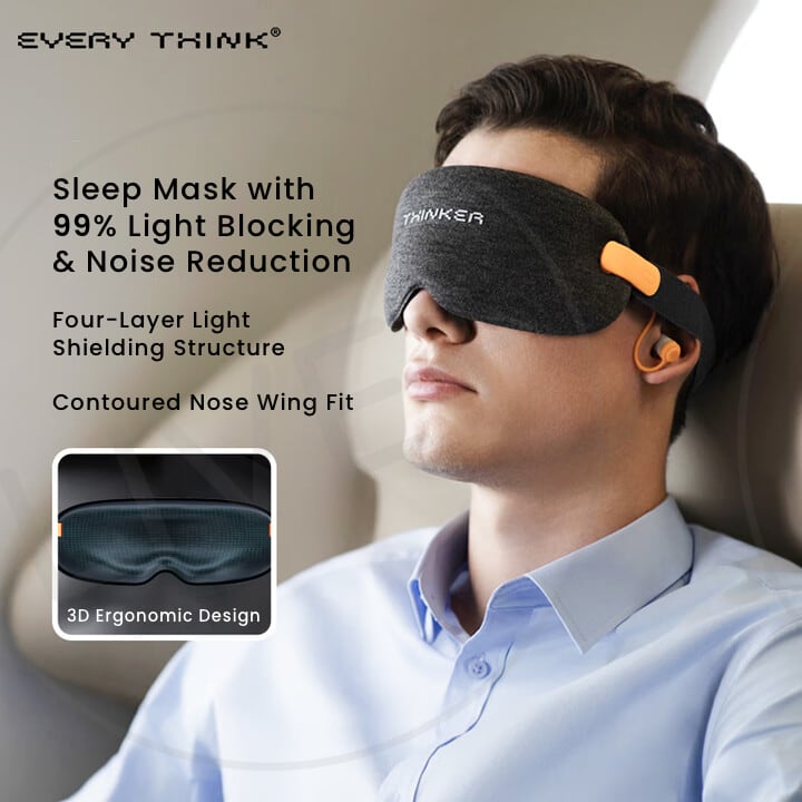 EVERYTHINK O-VISION sleep mask with 99% light blocking and noise reduction, featuring 3D nose design and 4-layer comfort