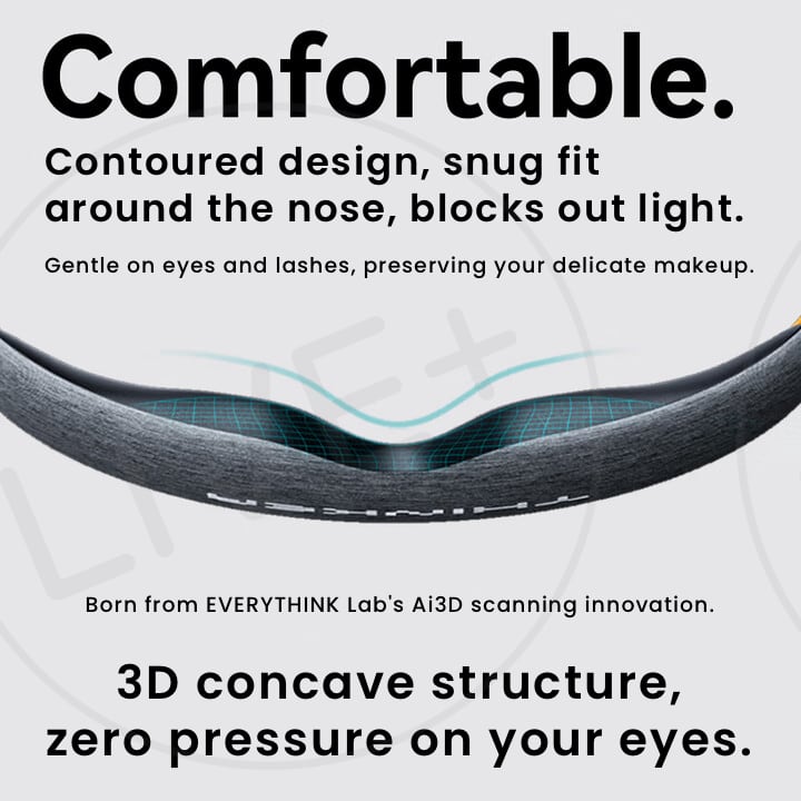 EVERYTHINK 0-VISION gray sleep mask with 3D concave design, snug nose fit, zero eye pressure for ultimate comfort