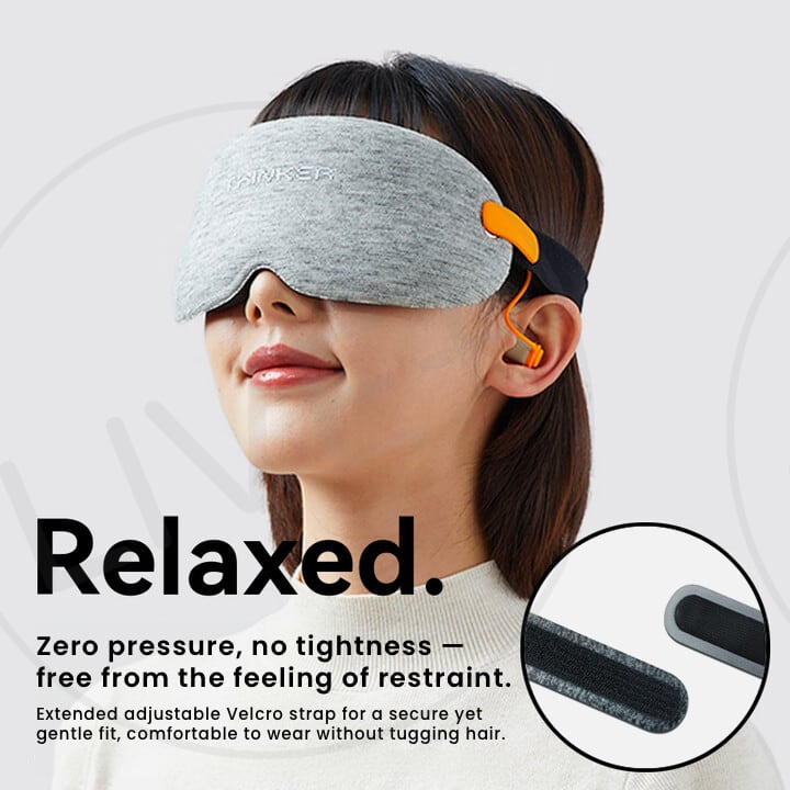 EVERYTHINK 0-VISION V2 sleep mask with earplugs, featuring a relaxed, pressure-free adjustable fit